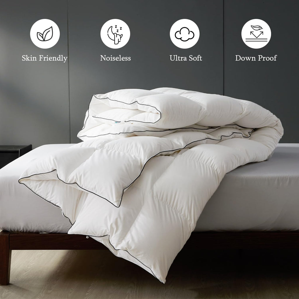 King Down Comforter,All-Season Duvet Insert with 8 Loops,Noiseless Luxury Comforter,White,106x90 inc