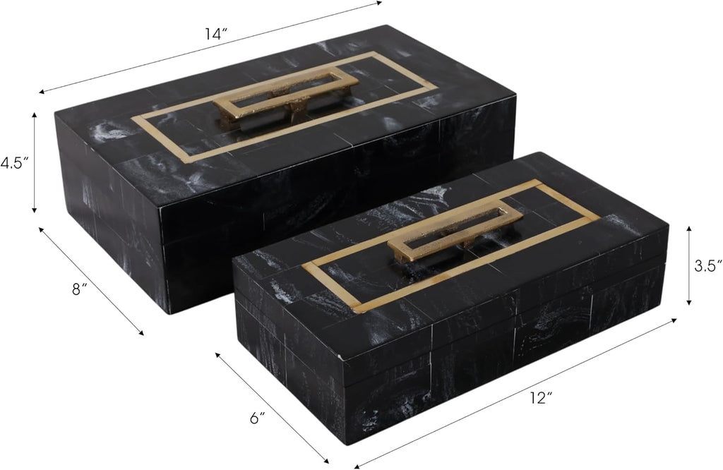 Elegant Decorative Boxes Decor with Lid - Marble Jewelry and Keepsake Boxes with Gold Handle - Bold Home Organizer - Set of 2