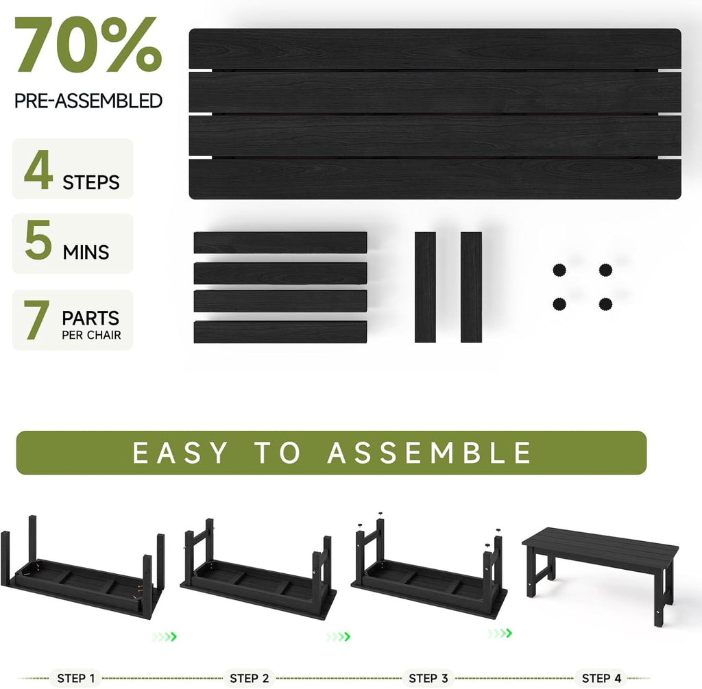 Outdoor Benches Weatherproof, 2-Person Poly Lumber Garden Bench, Black | All-Weather Patio Bench Will not Rot and