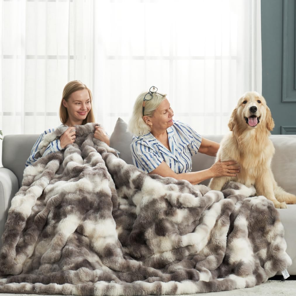 Faux Fur Throw Blanket, Fuzzy Soft Plush Thick Bubble Blanket, 50 * 60 Inches Tie-dye Taupe