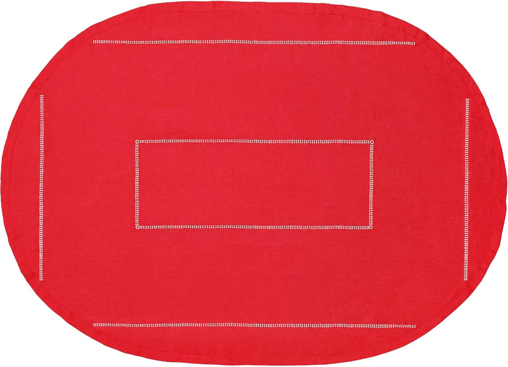 Solid Color Double Hemstitched Dining Tablecloth (Red, Oval 60x84 inches)
