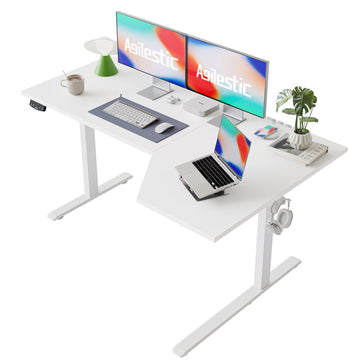 59 x 35 Inch Corner L Shaped Electric Standing Desk, White