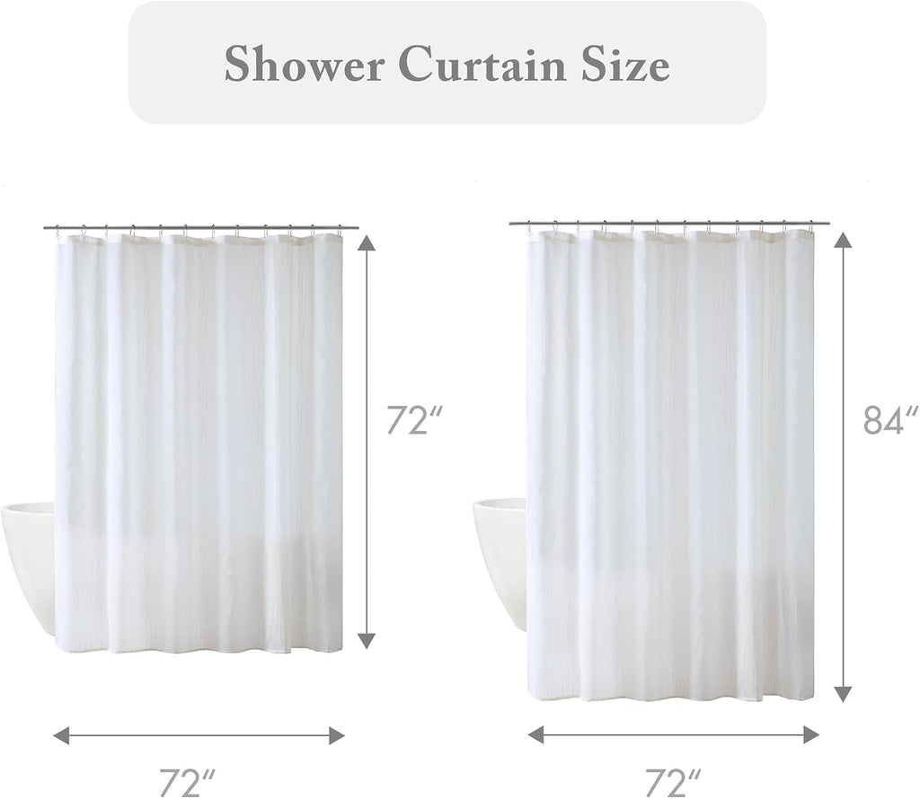 Anna Sheer Shower Curtain , 72 x 72, White | Adds Privacy, Machine Washable, Striped Pattern, OEKO-TEX Certified
