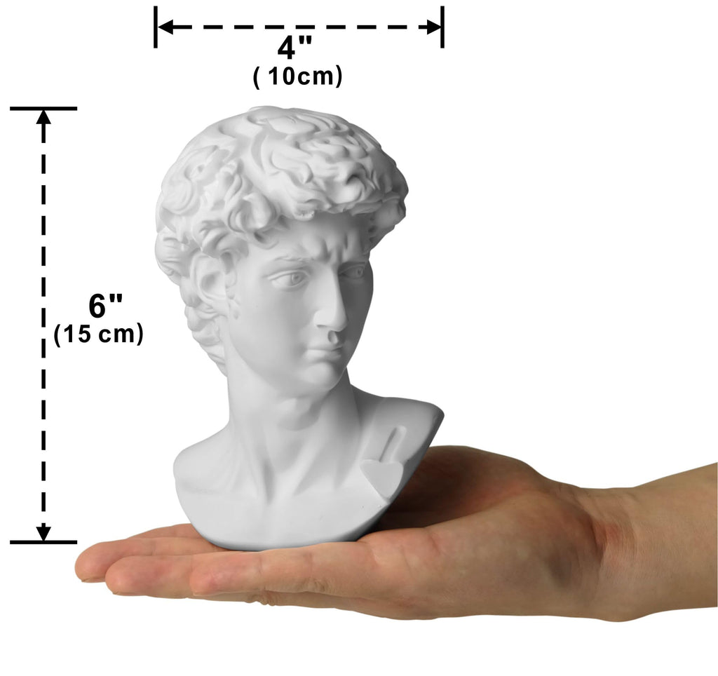 6" David Bust Statue, Resin Michelangelo Sculpture Decor