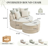 Modern Chaise Lounge Chair and Ottoman — Beige Velvet