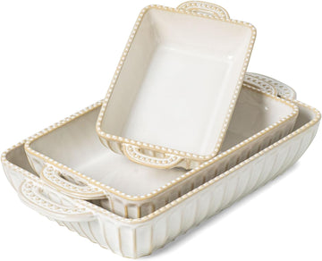 Ceramic Dish Set of 3, Rectangular Casserole Dishes for Oven Lasagna Pan with Handles Cooking, Housewarming Wedding