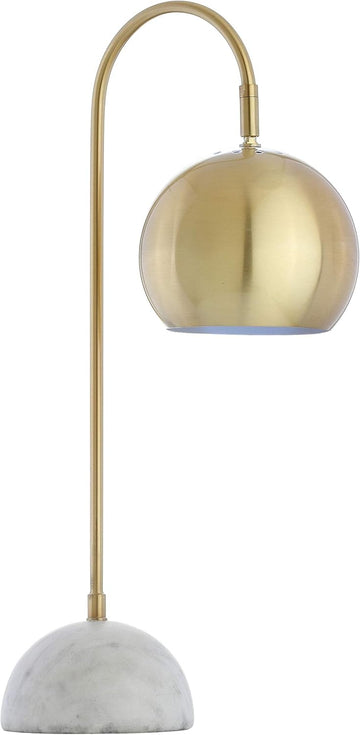 23.5" Brass Gold and White Stephen Metal and Marble LED Table Lamp, Modern Arched Task Lamp Bedroom 