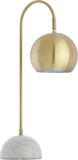 23.5" Brass Gold and White Stephen Metal and Marble LED Table Lamp, Modern Arched Task Lamp Bedroom 