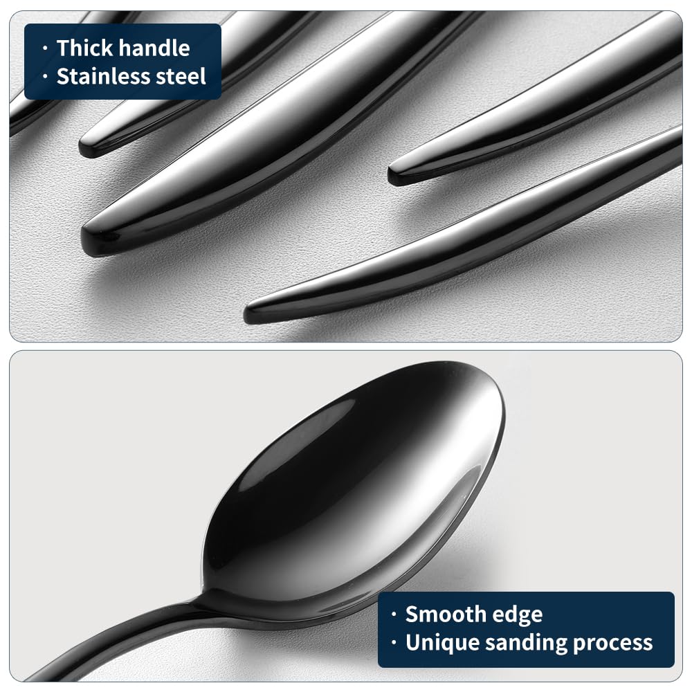 Black Silverware Set For 8, 40-Piece Everyday Flatware Set, Service For 8, Premium 18/10 Stainless Steel, Heavy Duty