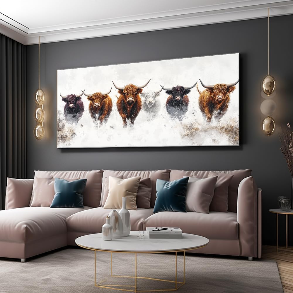 Highland Cow Wall Art Canvas Farmhouse Wall Decor Pictures Prints Artwork Painting Landscape Framed Modern Artwork