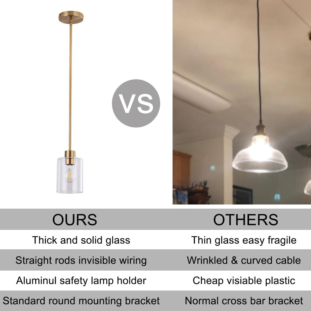 Brass Pendant Lights Kitchen Island,Modern Farmhouse Clear Glass Pendant Light,Gold Light Fixture Kitchen Pendant