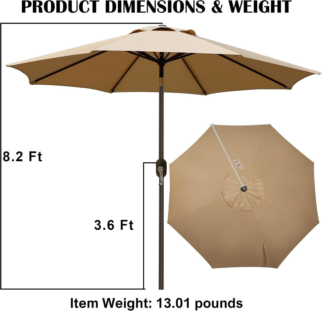9' Outdoor Patio Umbrella, Outdoor Table Umbrella, Yard Umbrella, Market Umbrella with 8 Sturdy Ribs - TAN