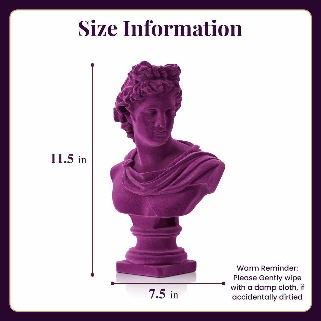11.5" Apollo Bust Statue with Soft Flocked Finish