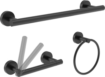 3pc Bathroom Hardware Set with Matte Black Toilet Paper Holder, Towel Ring, Towel Bar SUS304 Stainless Steel Toilet
