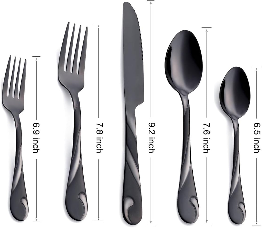 Black Silverware Set for 12, 60-Piece Stainless Steel Flatware Set, Shiny Black Metal Cutlery Set, Include Fork