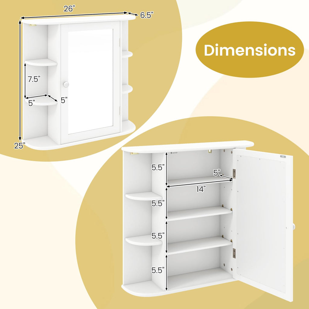 Bathroom Medicine Cabinet with Mirror, Modern Wall Mounted Space-Saving Storage Organizer with Mirrored Door, 4
