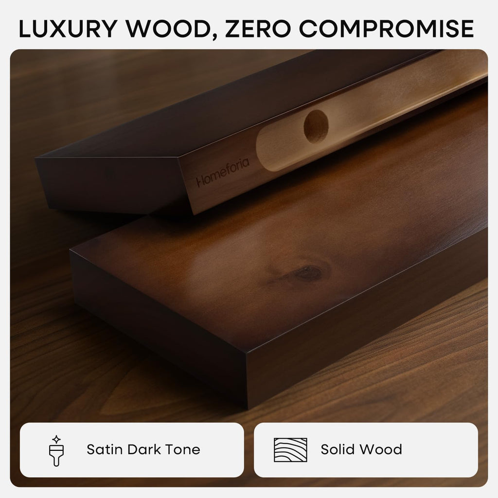 24inch Walnut Floating Shelves for Wall, High End Solid Real Wood 24in Floating Shelf , Dark Brown 24 inch Long
