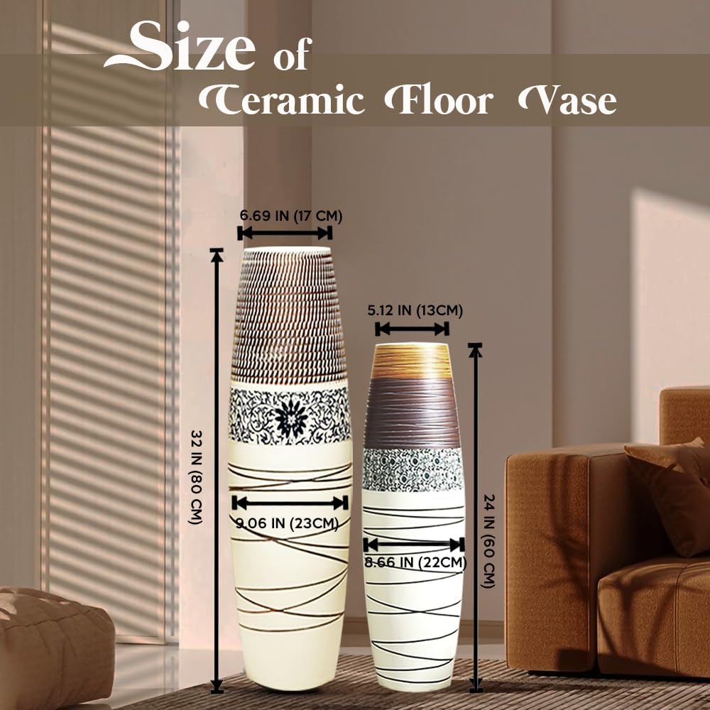 Tall Floor Vase 32 inches, Thick Ceramic Large Rustic Vases Decor Living Room, Boho Textured Decorative Vases Wide