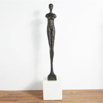 Giacometti Style Standing Man & Woman Abstract Armless Sculpture - Handcrafted Metal Art Statue with Marble Base