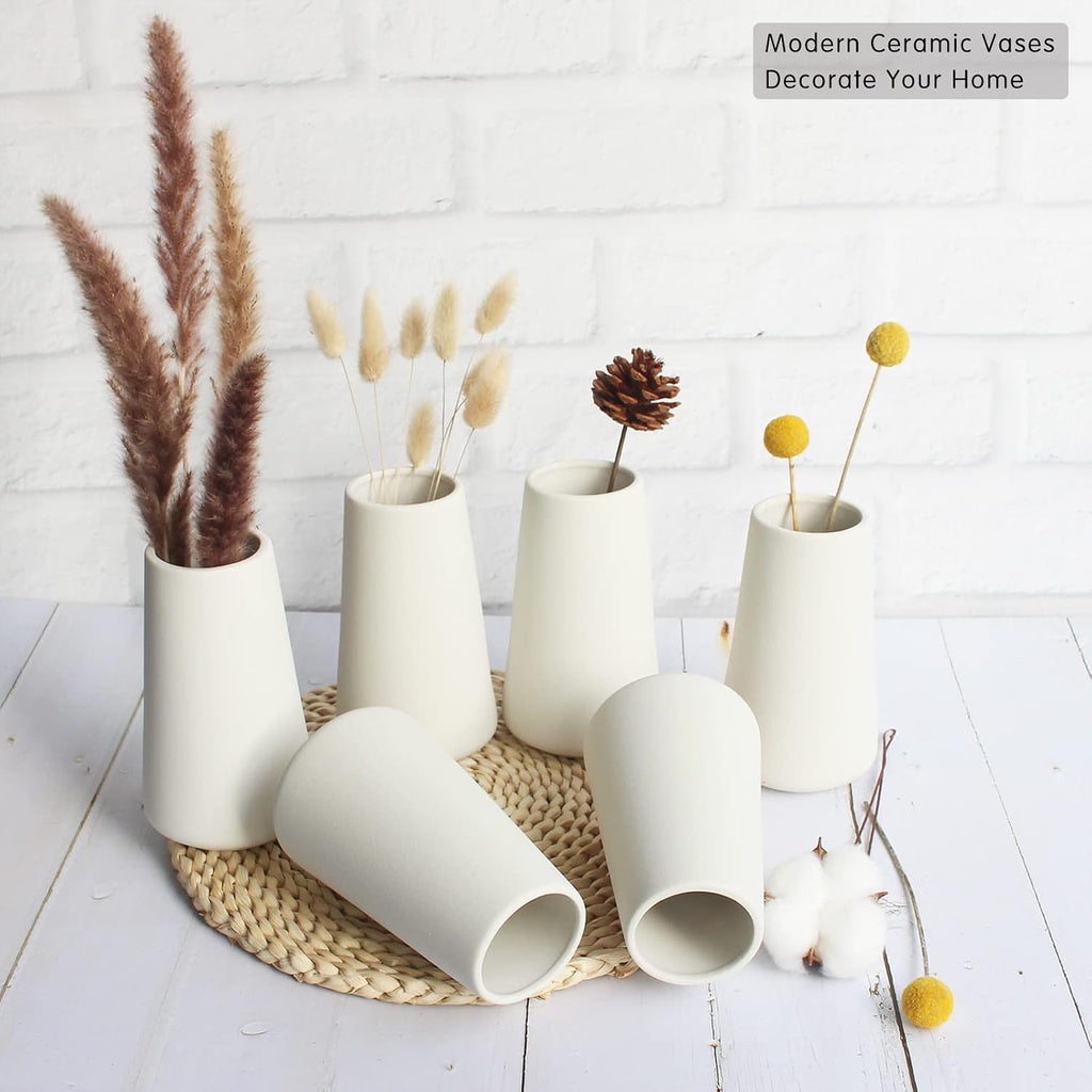 6 Pack White Ceramic Vases
