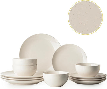 Plates and Bowls Sets, 12 Pieces Modern Stoneware Dinnerware Set for 4 Kitchen Dinner Set Ceramic Dishware Dishes Set
