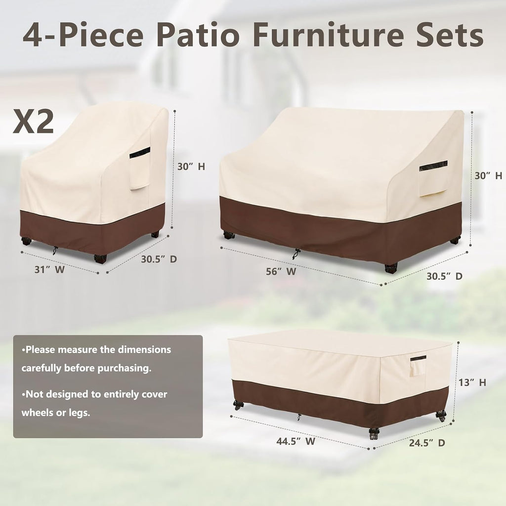 Outdoor Furniture Set Cover, 4 Pcs 600D Heavy Duty 100% Waterproof Patio Furniture Covers,Fit Patio Loveseat,2 Chair - Set of 4