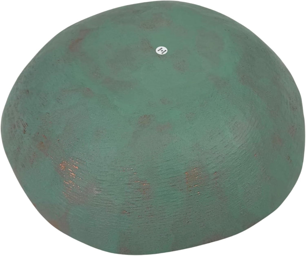 Cast Metal Extra Large Turquoise Copper Finish Round Decorative Bowl 14 inch