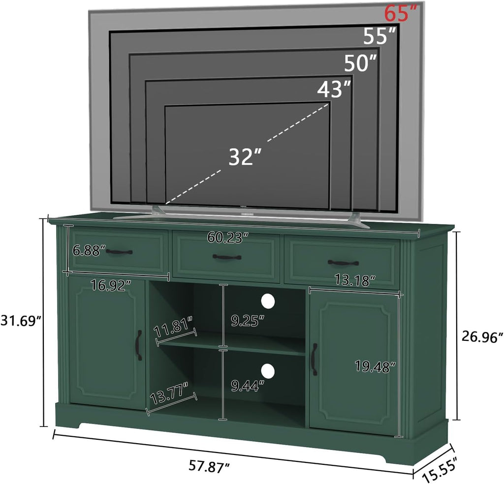 TV Stand with 3 Drawers for TV up to 65'', Wood Mid Century Television Cabinet with Adjustable Shelves, Entertainment