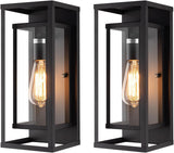 14" Classic Outdoor Wall Sconce 1 Light in Matte Black Rectangular Metal Frame and Clear Glass Shade Waterproof Porch