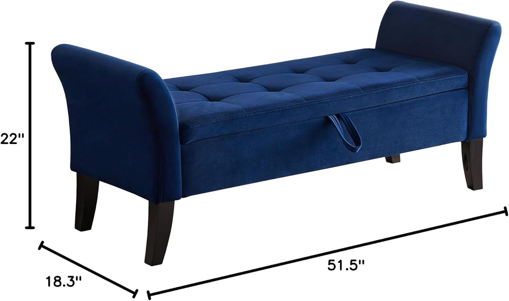 Storage Ottoman Bench, Velvet Benches End of Bed Bench with Solid Wood Legs Upholstered Ottoman with Storage Indoor