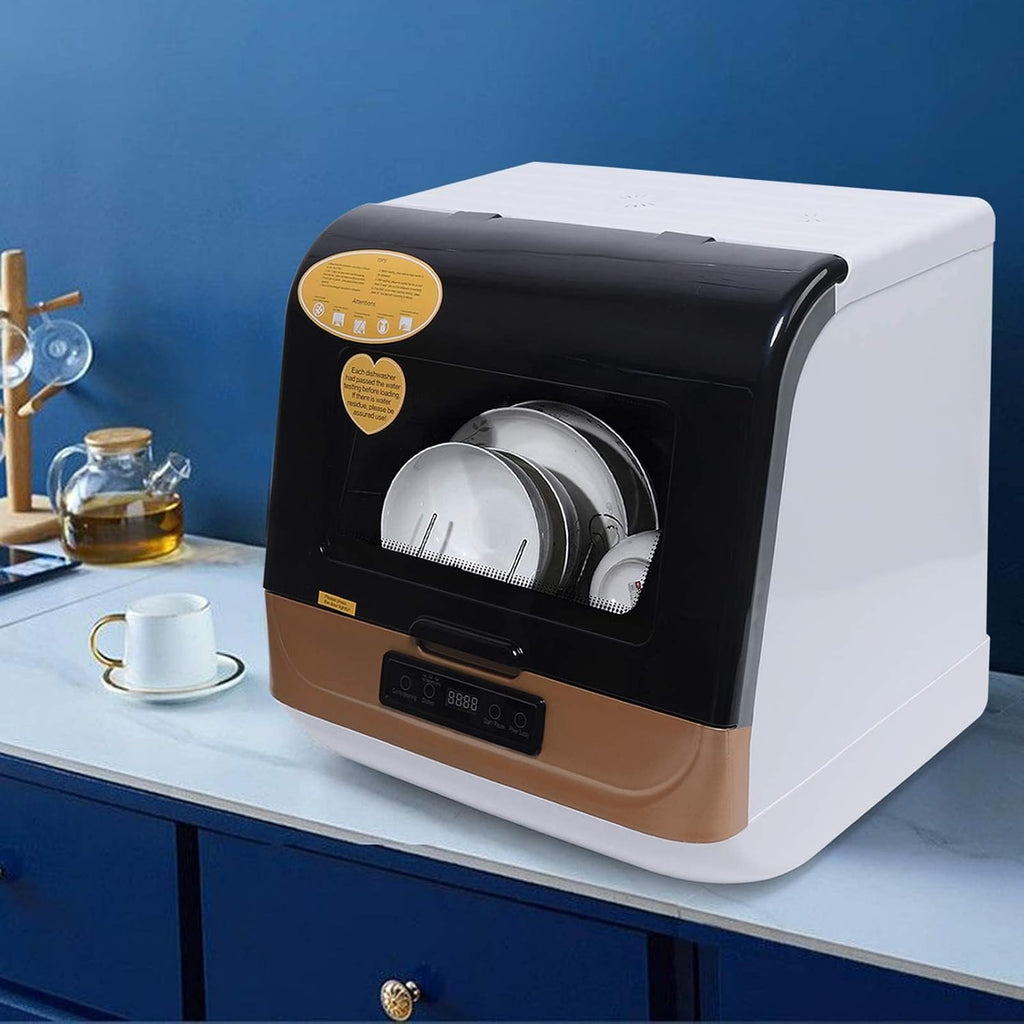 Portable Countertop Small Dishwasher Machine, 5-Liter Compact Spray Type Built-In Dishwasher with 4 Washing Programs