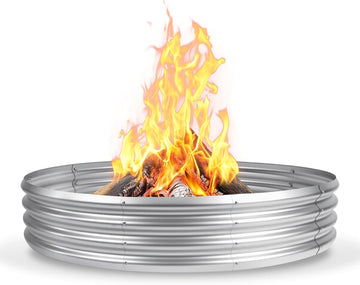 60 Inch Fire Pit Ring for Outside, 5FT Diameter Wood Burning Fire Ring, Large Round Galvanized Steel Fire Pit