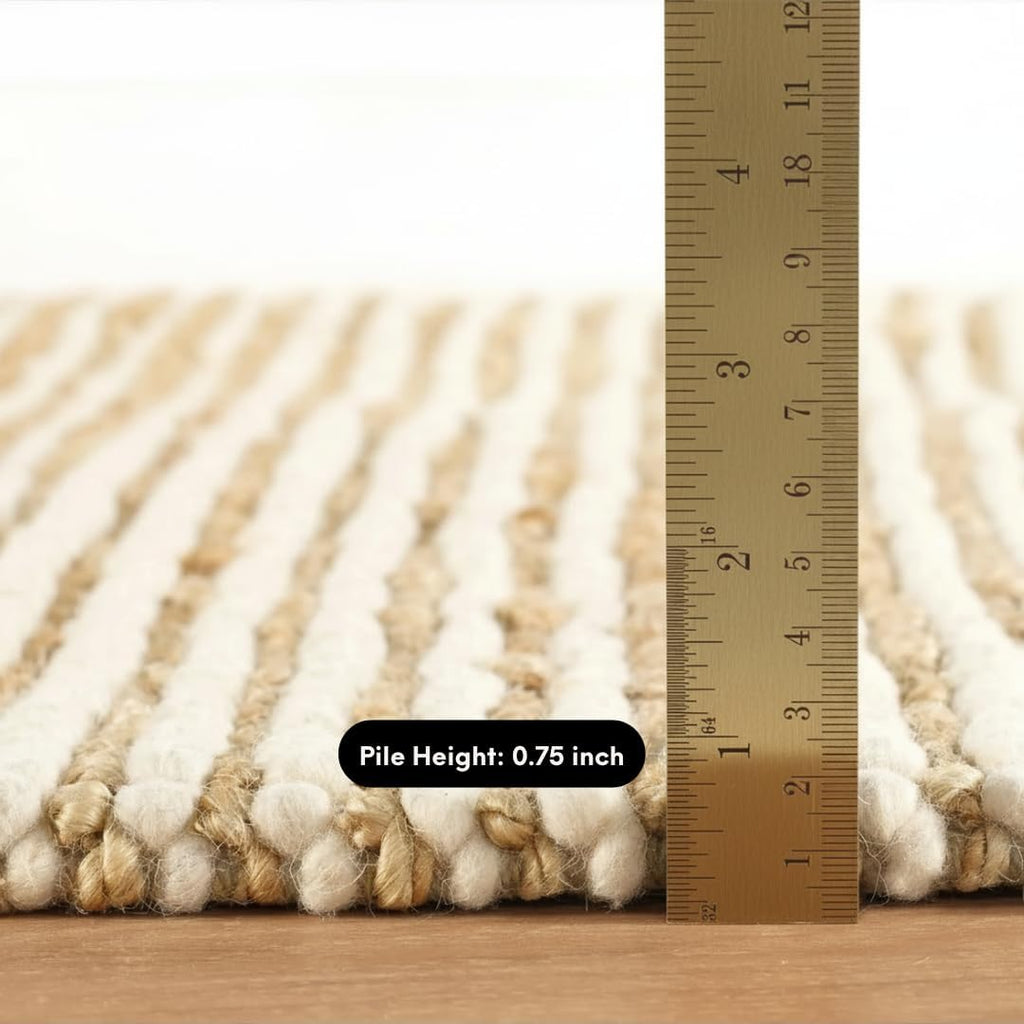 Area Rug 2x3 feet - Premium Wool and Jute Blend Handwoven Rugs - Natural Fiber Chunky Stripe Design 