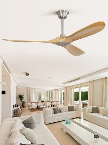 60 Inch Ceiling Fan no Light, Modern Wood Large Ceiling Fan with Remote and 3 Brushed Nickel Downrods