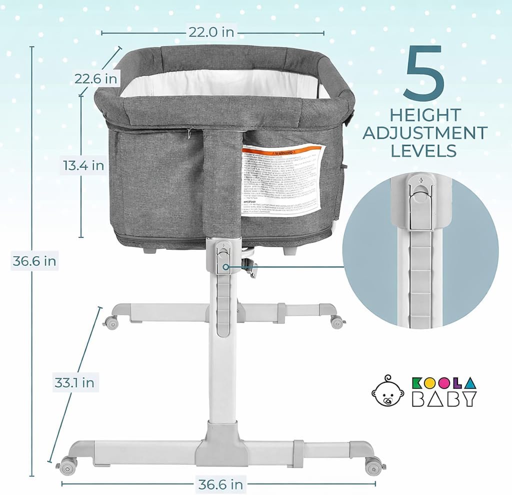 3 in 1 Baby Bassinet, Bedside Sleeper, & Playpen, Easy Folding Portable Crib (Grey)- (Bassinet)