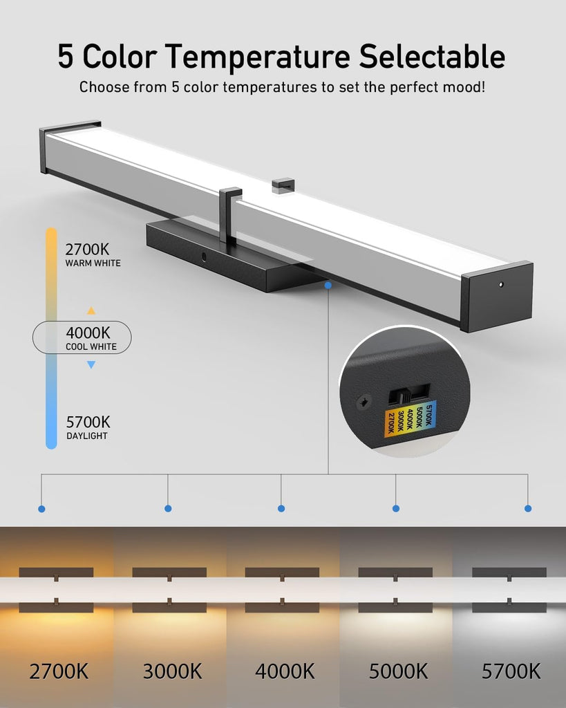 Modern 24IN Black Bathroom Vanity Light, 25W 2500 Lumen Dimmable, 5CCT, ETL Certified