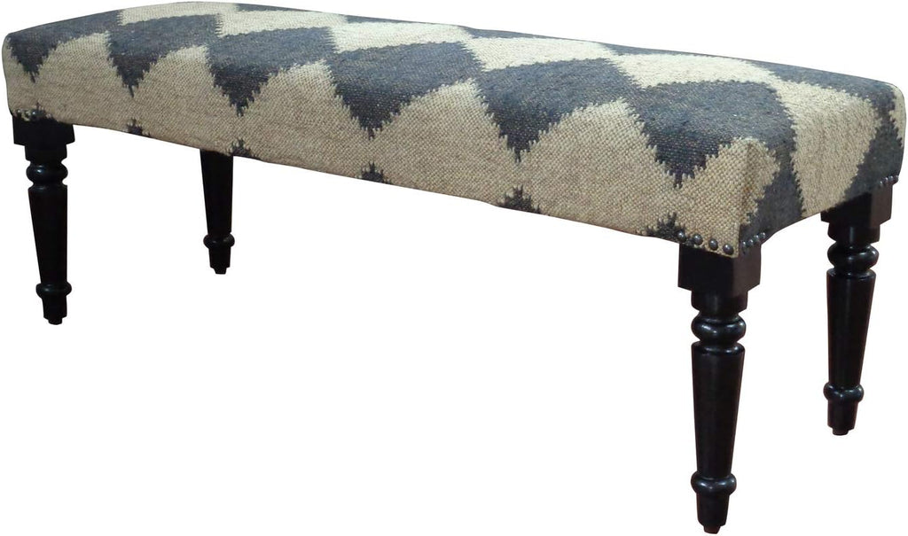 Tan/Black Upholstered Bench End of Bed | Farmhouse Checkered Accent Bench , or Entryway Seating | Long