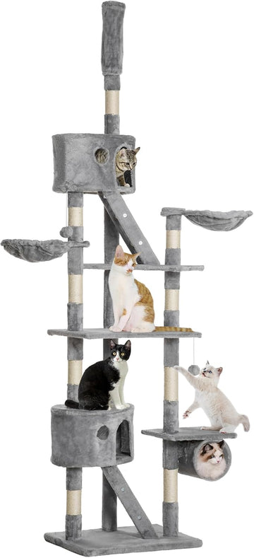 Floor to Ceiling Cat Tree, 94.5-102.5 inch Adjustable Height Cat Climbing Tower with Scratching Posts, Condos