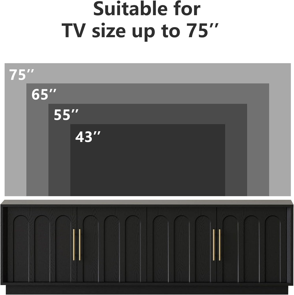 TV Stand for 75 Inch TV, 67" Entertainment Center with Arched Design, Minimalist Media Console with Adjustable