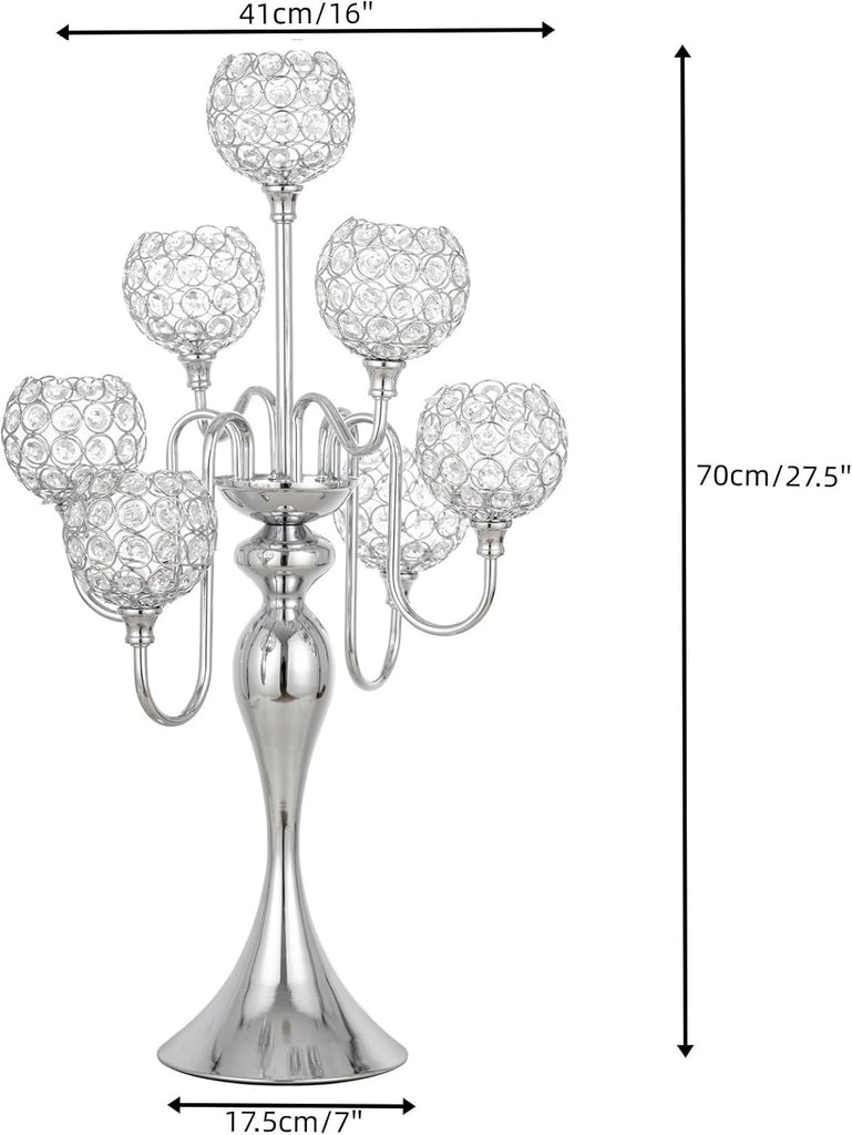 Silver Candle Holders for Table Centerpiece 7 Arms Tall Crystal Candelabra Home Wedding Decor Christmas Decorations