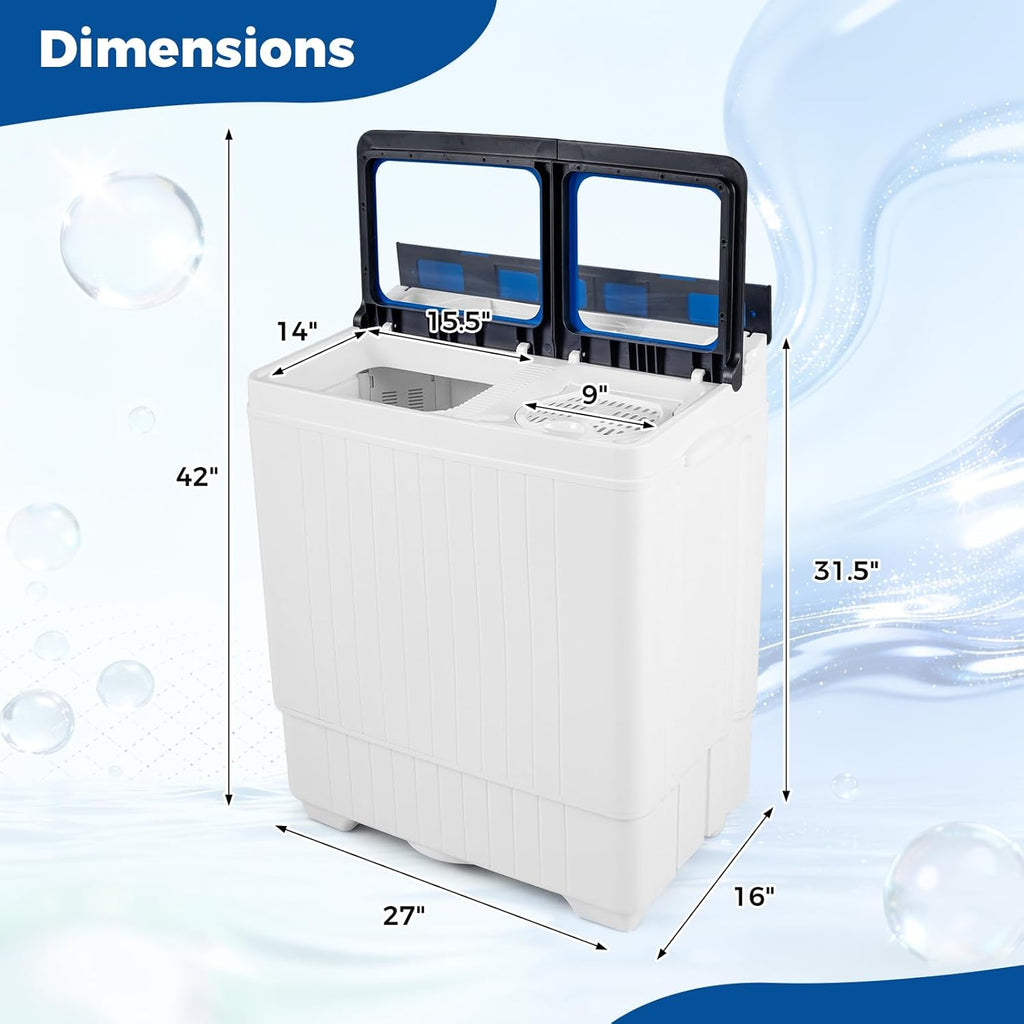 Portable Washing Machine, 26LBS Twin Tub Mini Compact Laundry Washer Spinner Combo with Drain Pump, 18Lbs Washer and 8Lbs Spinner for Apartments, RVs, Dorms, Blue+White