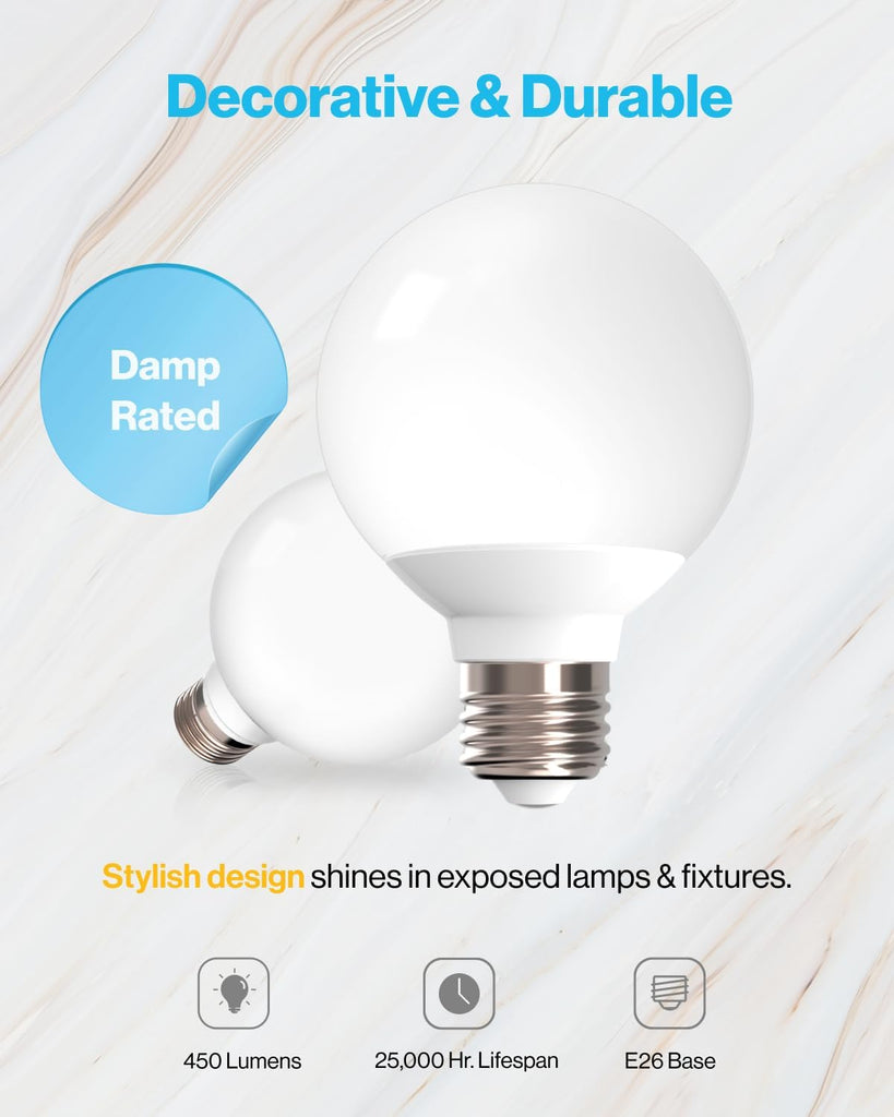 12 Pack Vanity Globe Light Bulbs G25 LED for Bathroom Mirror 40W Equivalent 6W, 2700K Soft White, Dimmable, 450 LM