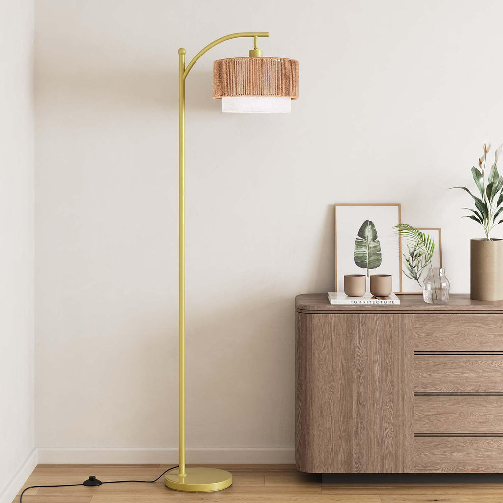Arc Floor Lamps, Rattan Standing lamp with 12W Bulb