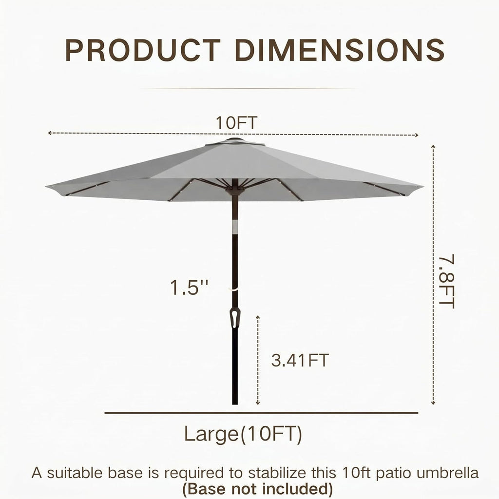 10FT Outdoor Patio Umbrella with Solar Lights, Market Table Umbrella with Push Button Tilt & Crank, 8 Sturdy Ribs