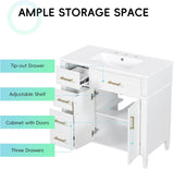 36" Freestanding Bathroom Vanity with Sink - Vanity Set with Flip Drawer & 3 Storage Drawers