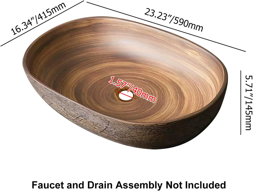Bathroom Vessel Sink, 23" Oval Bowl Sink Retro Ceramic Washbasin Above Counter for Bathrooms