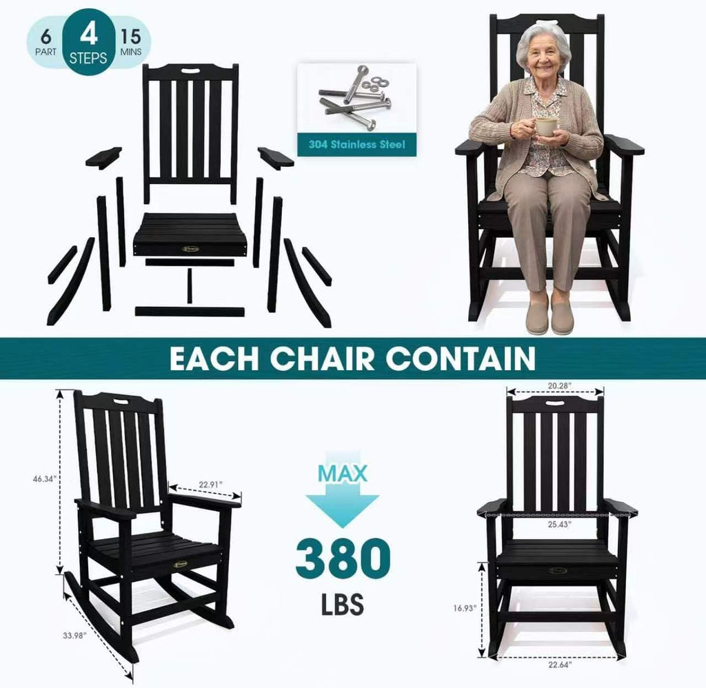 Outdoor Rocking Chairs, Oversized Patio Rocking Chair | HDPE Outdoor Rockers for Front Porch, Patio, Backyard