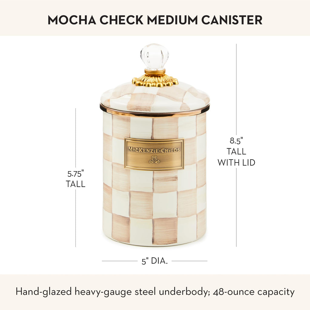 Enamel Canister, Medium, Brown-and-White Mocha Check