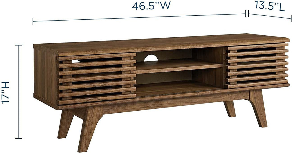 Render 46" Mid-Century Modern Low Profile Media Console TV Stand, 46 Inch, Walnut