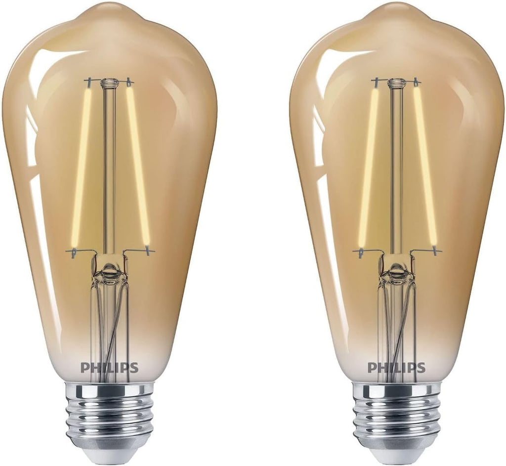 75W ST19 2-Pack Vintage Edison Amber (2000K) 700 Lumen (8.8W = 75W) Dimmable Flicker-Free Light Bulbs